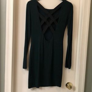Dark Green Forever 21 Dress with Criss Cross back